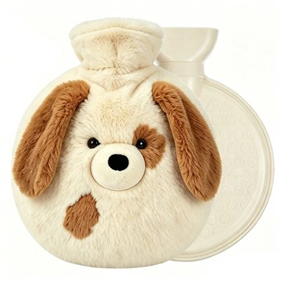 It peluş o'yinchoq qopqog'i bilan 1000ml dumaloq issiq suv shishasi