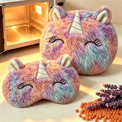 Ko'z niqobi bilan mikroto'lqinli pechda peluş Unicorn isitish pedi